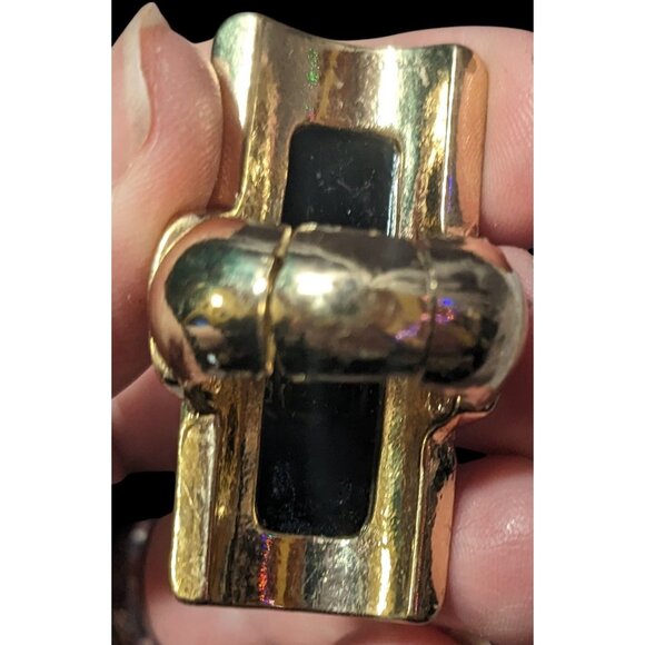 Art Deco Style Glam Black And Gold Stretch Statement Ring Size 6 3/4 - Picture 7 of 16
